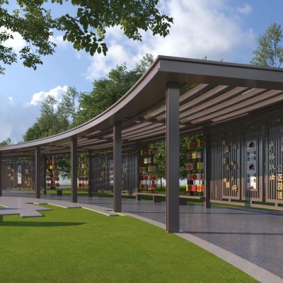 新中式法制宣传廊架3D模型