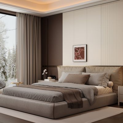 现代家居卧室 双人床 主卧 衣柜 挂画 饰品摆件