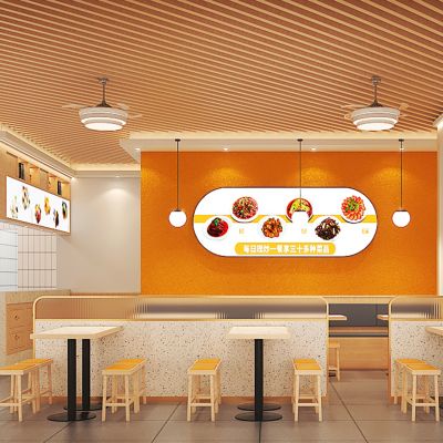 蔡氏传承快餐厅，快桌椅，卡座桌椅，吊灯