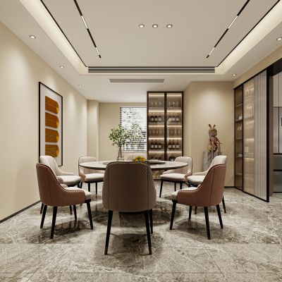 现代餐厅，餐厅，酒柜，入户，餐桌，厨房