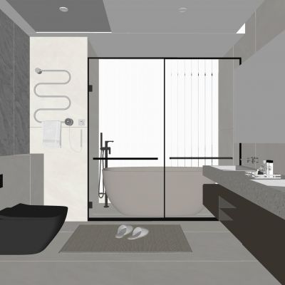 现代卫生间 浴室柜 洗脸盆 镜柜 浴缸 淋浴房