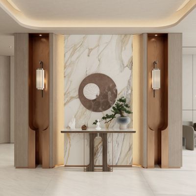 新中式奶油风金属实木入隔断玄关