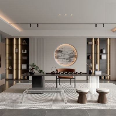 现代茶室 装饰柜 储藏柜 现代茶室 雕塑 摆件 茶桌椅 茶壶 凳子