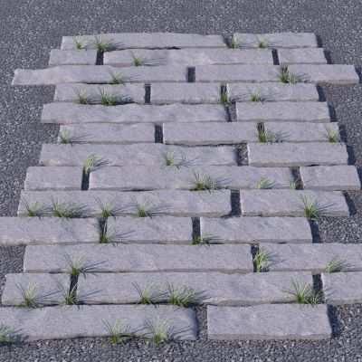 现代嵌草铺地老石板3D模型