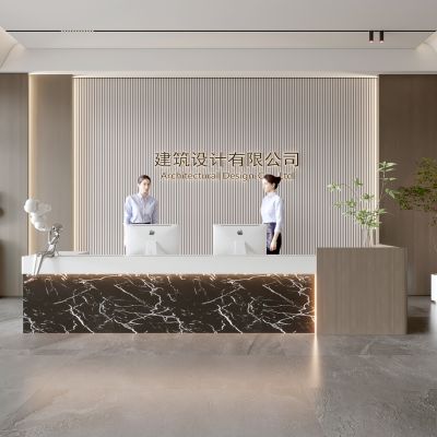 现代公司前台 背景墙 接待区 吧台  接待台 服务台 大厅 简约 大堂