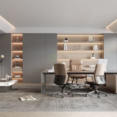 现代办公室 经理 办公桌椅 办公沙发 办公椅 书柜 地毯 装饰柜 卷帘