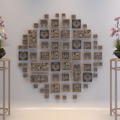 新中式浮雕墙3D模型