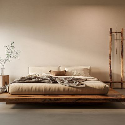 侘寂风实木双人床