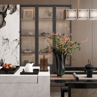 新中式岛台餐桌 餐边柜 酒柜 饰品摆件