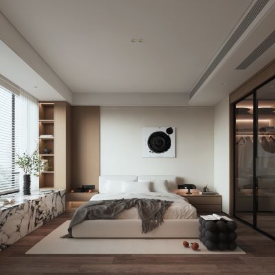 现代风格卧室_装饰画_摆件_装饰品_床品_书本2_窗帘1