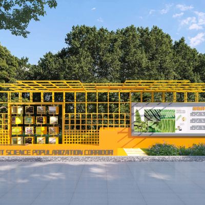 现代科普互动宣传栏_廊架3D模型