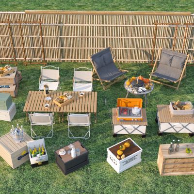 现代露营美陈 围炉煮茶 户外露营座椅3D模型