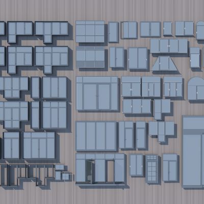 现代钢制玻璃门窗组合3D模型