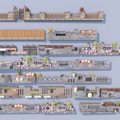 新中式乡村景墙3D模型