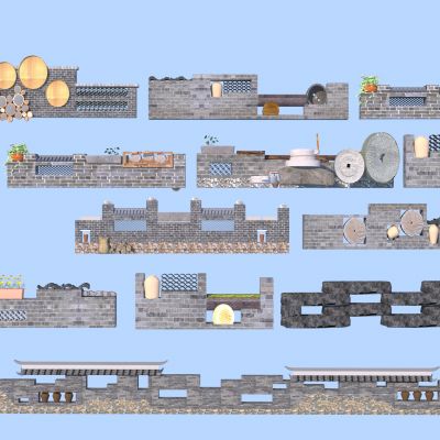 新中式乡村景墙3D模型