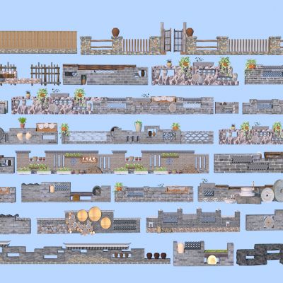 新中式乡村景墙3D模型