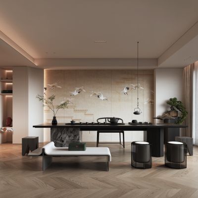 侘寂风格茶室_装饰柜_摆件_装饰品_陶瓷_书本2_植物22