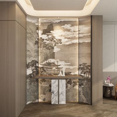 新中式轻奢风弧形入户隔断玄关