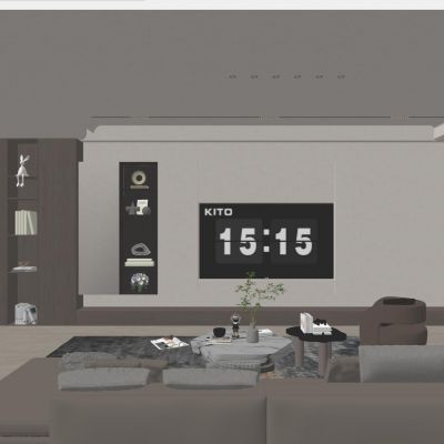 轻奢奶油风无主灯造型电视沙发背景墙客厅