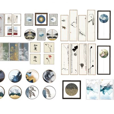 新中式装饰画中式水墨画禅意装饰画中式挂画挂件山水画圆形装饰画风景画中国画