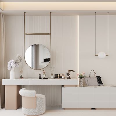 现代奶油风妆台妆凳组合