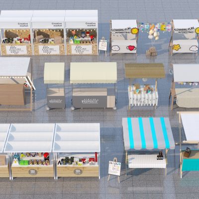 现代网红摊位3D模型