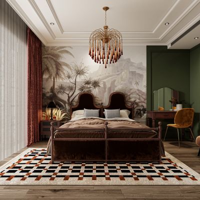 新古典卧室，复古卧室，卧室