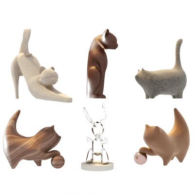 现代雕塑猫组合3D模型