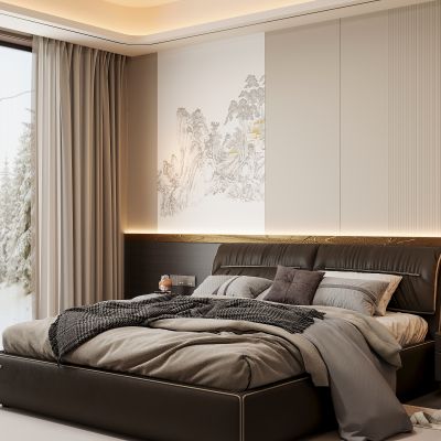 现代家居卧室 双人床 主卧 饰品摆件