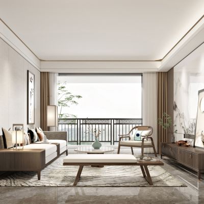 新中式客厅沙发茶几组合