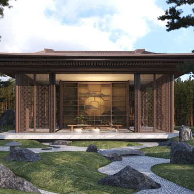 新中式休闲廊架 亭子3D模型