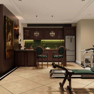 复古餐厨，厨房，吧台，餐厅