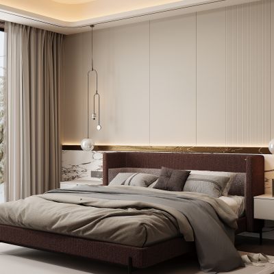 现代家居卧室 双人床 主卧 饰品摆件