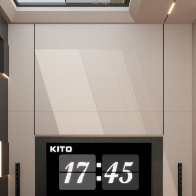 意式奶油风复式别墅客厅几何造型天窗挑空电视背景墙