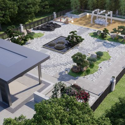 新中式庭院景观 园林景观 大门景观