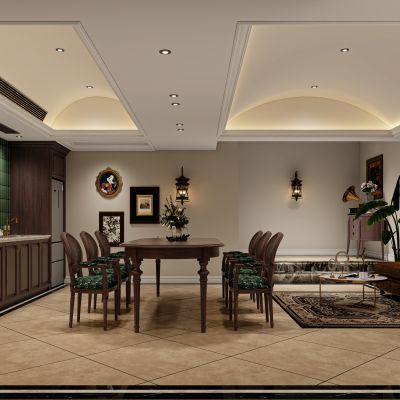 复古餐厅，餐厅，酒柜，休闲区