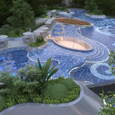 现代庭院泳池 水景 滨水景观