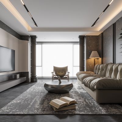 现代客厅 无主灯客厅 沙发组合 茶几组合 饰品摆件