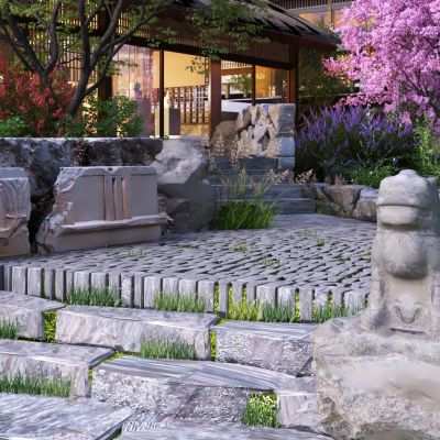 中式庭院景观 园林景观 自建房景观