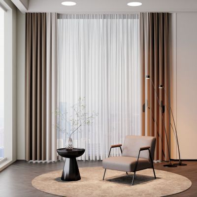 现代窗帘 休闲椅 茶几