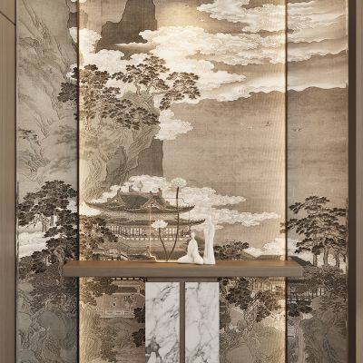 新中式轻奢风弧形入户隔断玄关