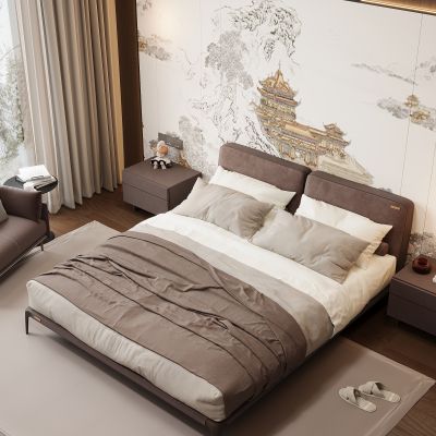 现代家居卧室 双人床 主卧 饰品摆件