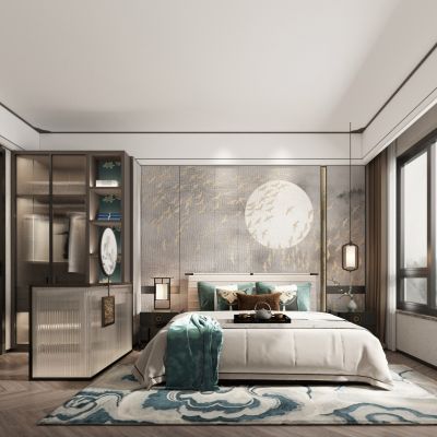 新中式卧室床品组合