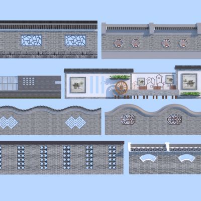 新中式乡村景墙围墙3D模型