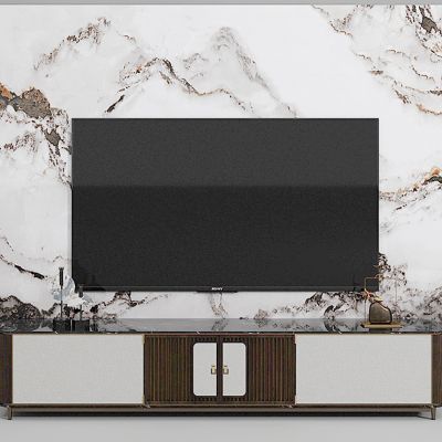 新中式电视背景，壁灯，电视柜，植物