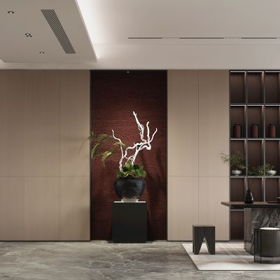 现代风格董事长办公室_装饰柜_摆件_装饰品_陶瓷_茶桌组合_绿植08