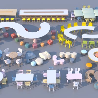 现代儿童桌椅3D模型