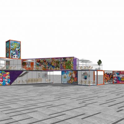 集装箱建筑可移动建筑集装箱餐厅户外家具遮阳伞动漫涂鸦咖啡厅酒吧露台露台