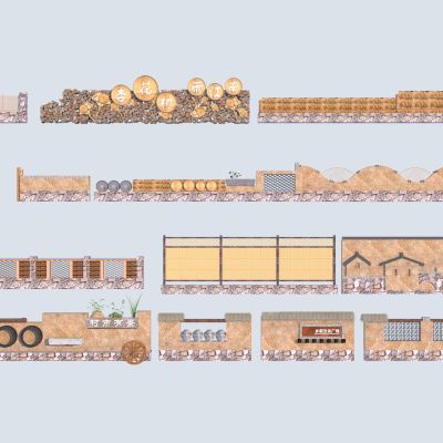 中式乡村围墙3D模型