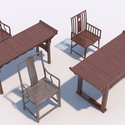 中式书桌椅3D模型